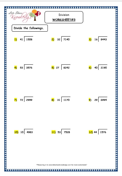 Grade 4 Maths Resources (1.7.4 Division of 4 Digit Number by a ...