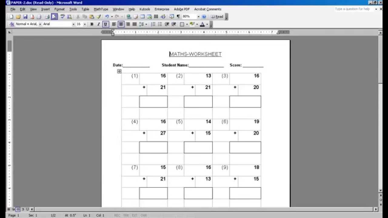MATH WORKSHEET GENERATOR