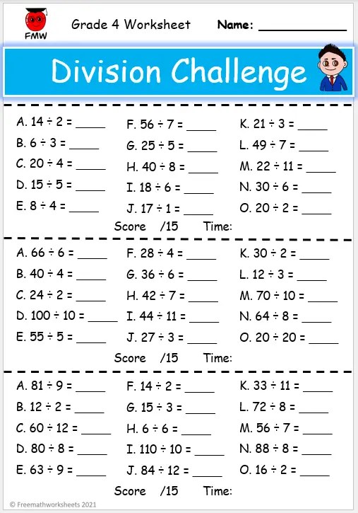 division worksheet grade 4 free