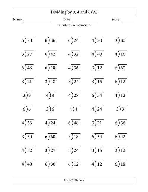 Division Facts by a Fixed Divisor (3, 4 and 6) and Quotients from ...
