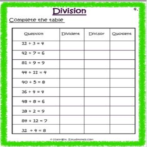 division worksheet grade three