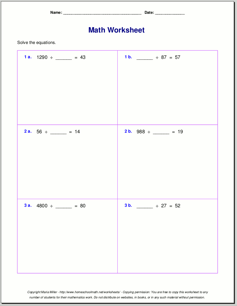 division worksheet high school