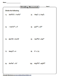 Dividing Polynomials Worksheets