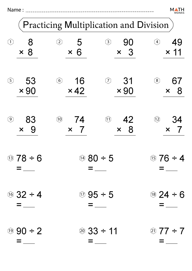 Multiplication and Division Worksheets with Answer Key