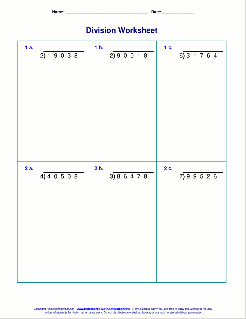 Long division worksheets for grades 4-6