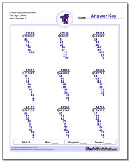 Long Division Worksheets: Division without Remainders
