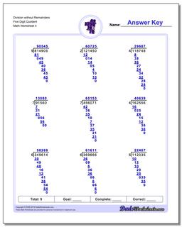 Long Division Worksheets: Division without Remainders