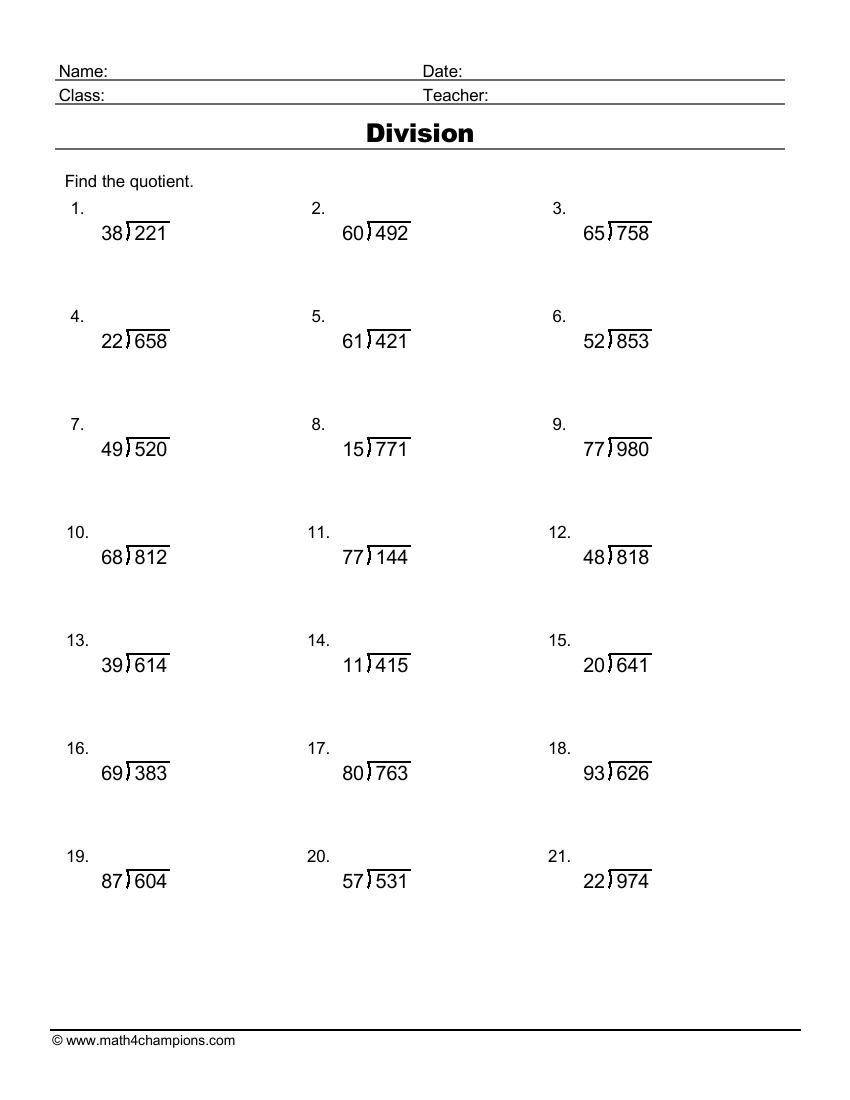 Division Worksheets Printable Division Worksheets for Teachers