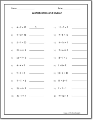 Multiplication and Division Worksheet