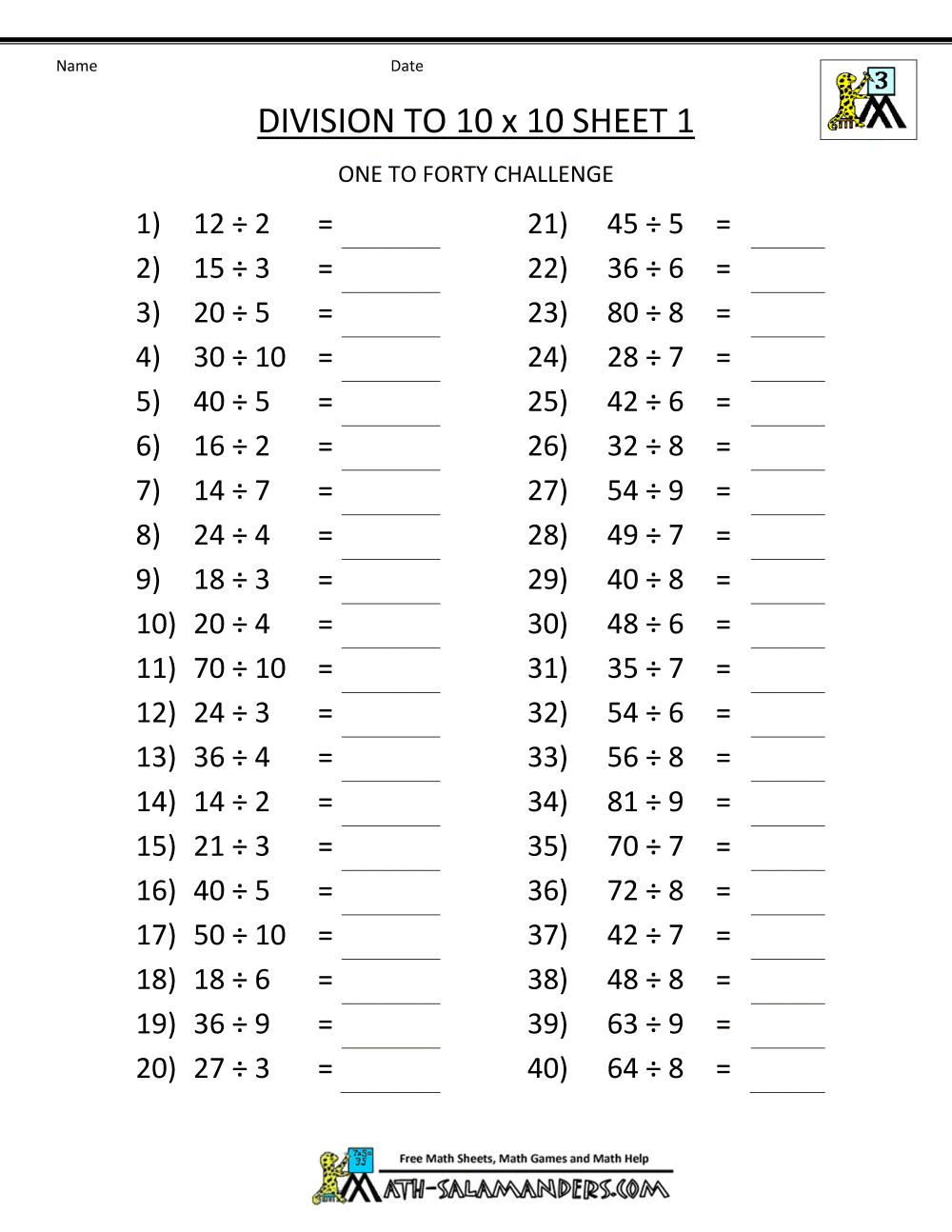 Printable Division Worksheets 3rd &  4th Grade