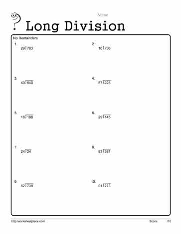 division worksheet with no remainders