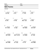 division worksheet with no remainders