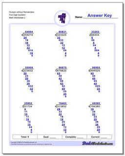 Long Division Worksheets: Division without Remainders