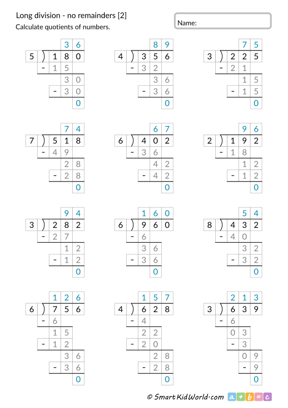 Long Division With No Remainders 3 digit By 1 digit 2 In 