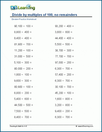 division worksheet without remainders
