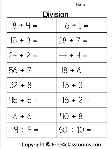 Free Division Worksheet - No Remainder - Free Worksheets ...