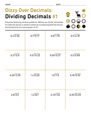 Dizzy Over Decimals: Dividing Decimals #1 | Interactive Worksheet ...