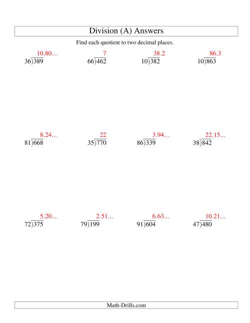 Long Division - Two-Digit Divisor and a Three-Digit Dividend with ...