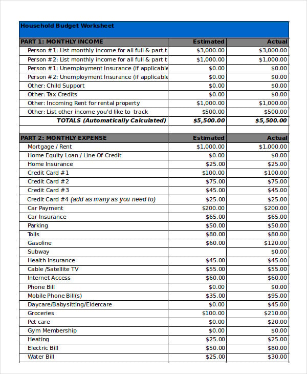 Household Budget Template -12+ Free Sample, Example, Format