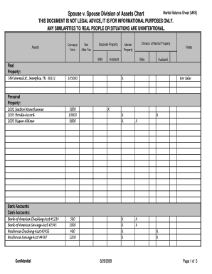 divorce financial worksheet