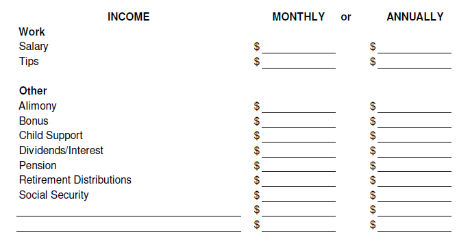divorce financial worksheet