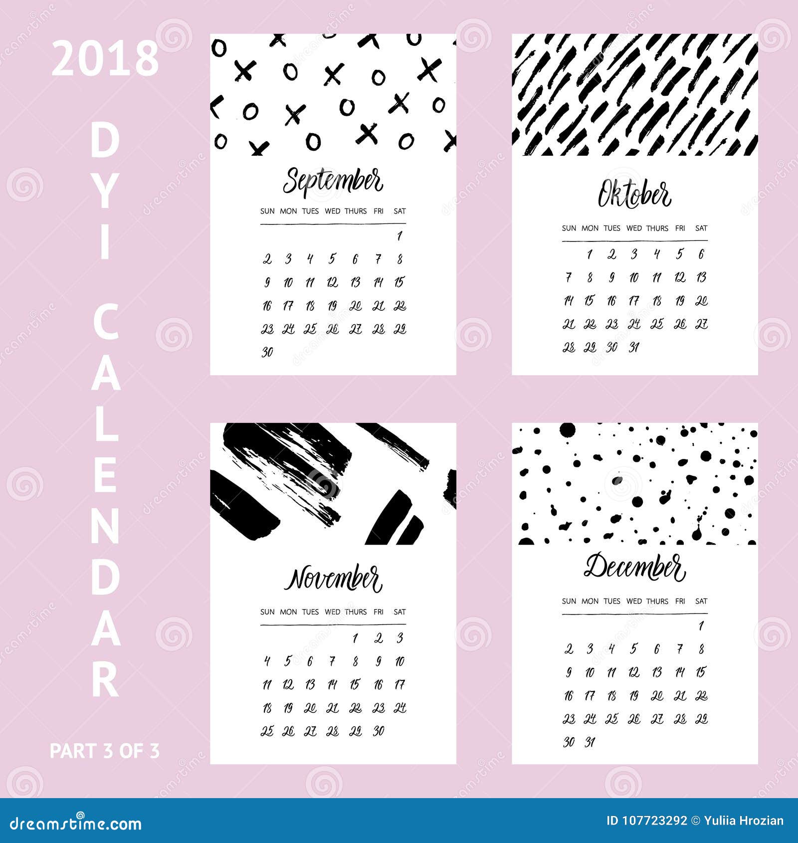 DIY Calendar Template 2018 Part 3of3 in Minimalistic Style with ...