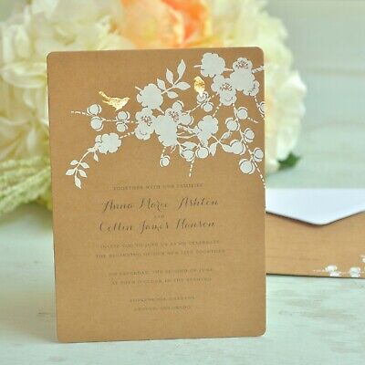 GOLD FOIL BIRDS KRAFT PRINT AT HOME WEDDING INVITATION ...