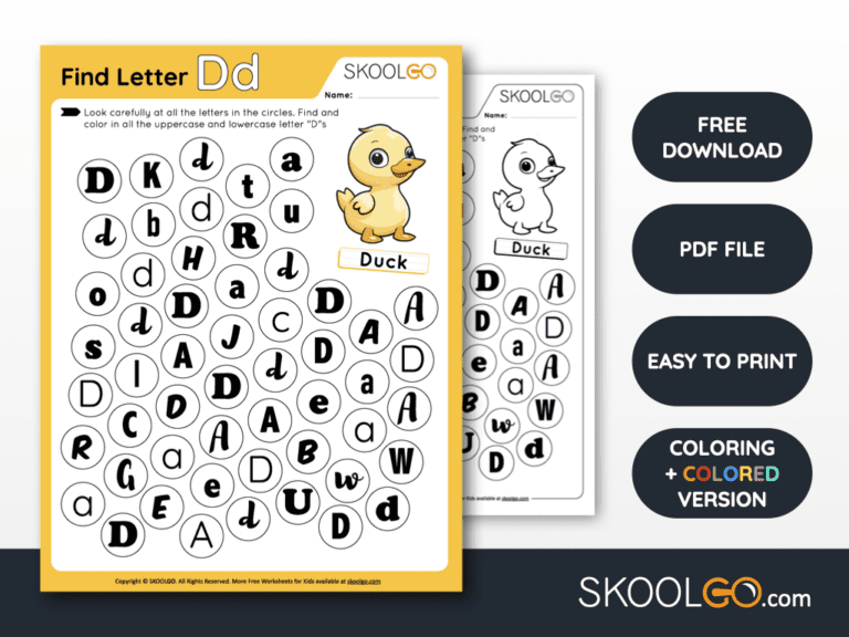 Find Letter D - Free Worksheet for Kids - SKOOLGO