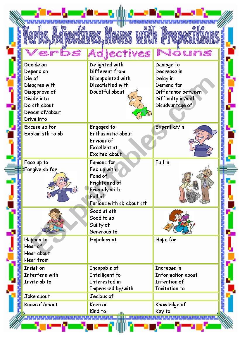 Verbs,Adjectives,Nouns with Prepositions(Part 2 D-K) - ESL ...