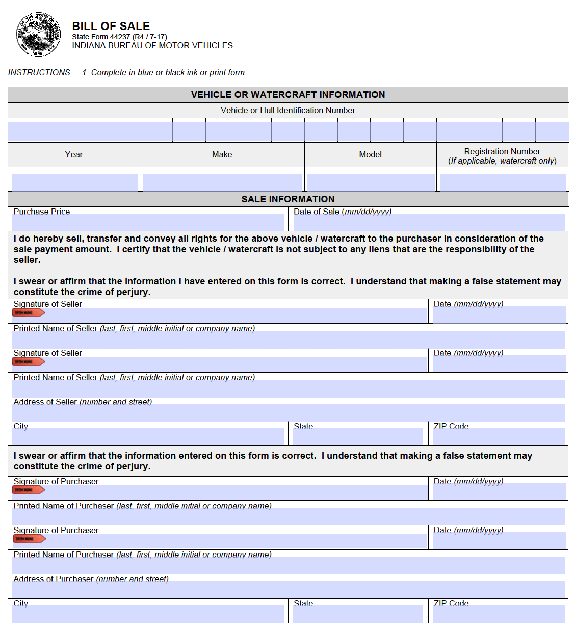 dmv printable bill of sale indiana