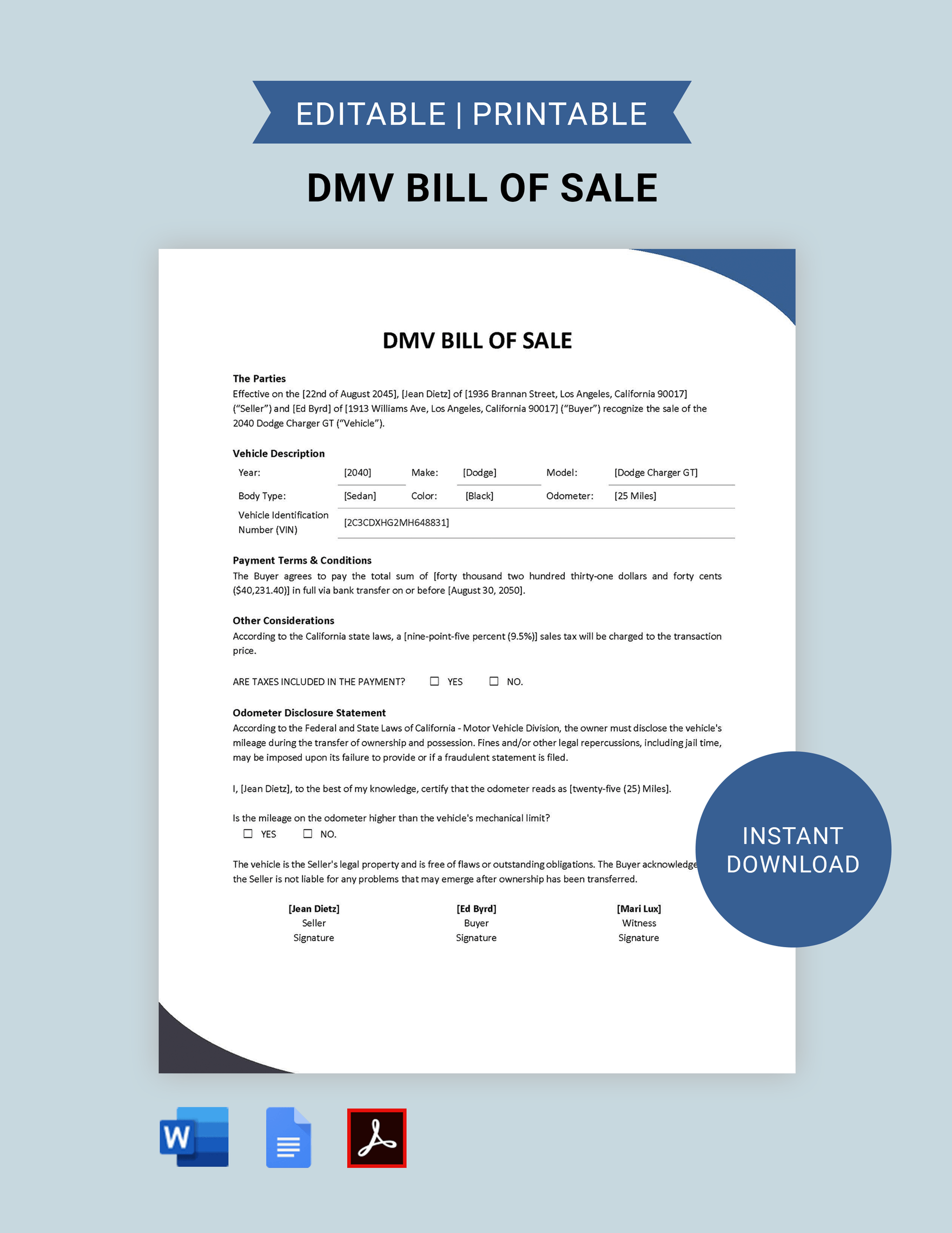 dmv printable bill of sale indiana