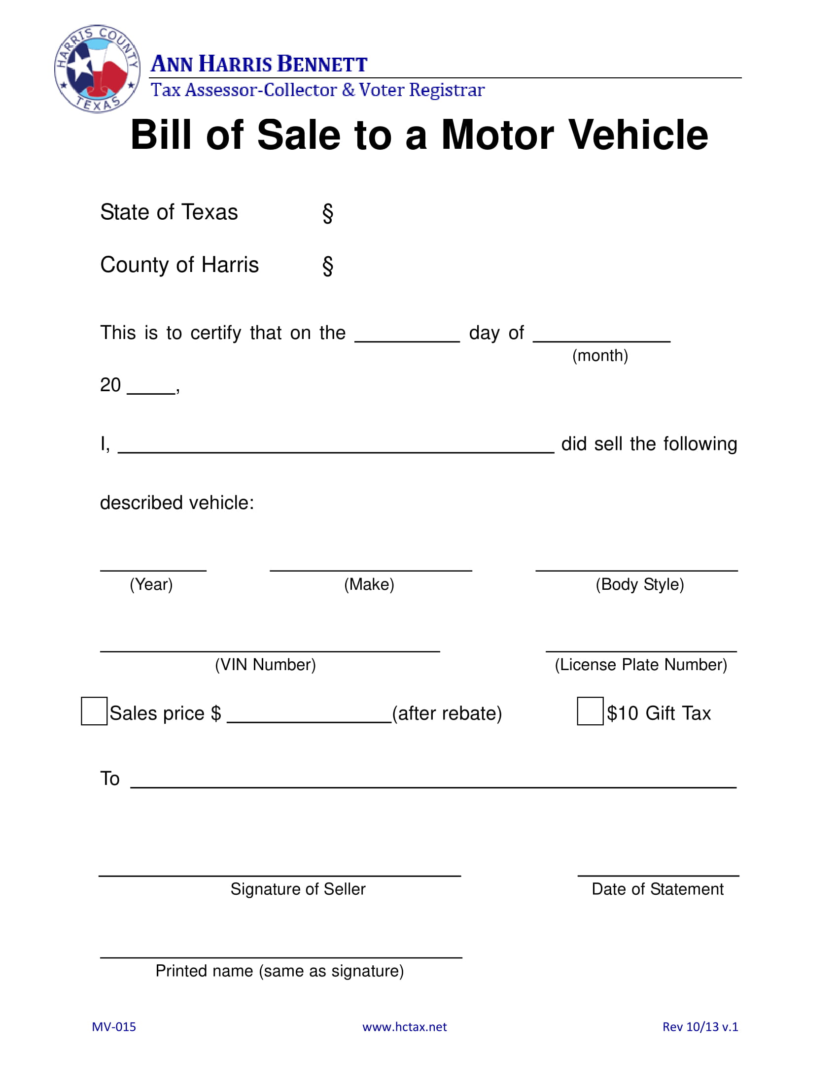 Free Texas Car Bill of Sale Template | Fillable Forms