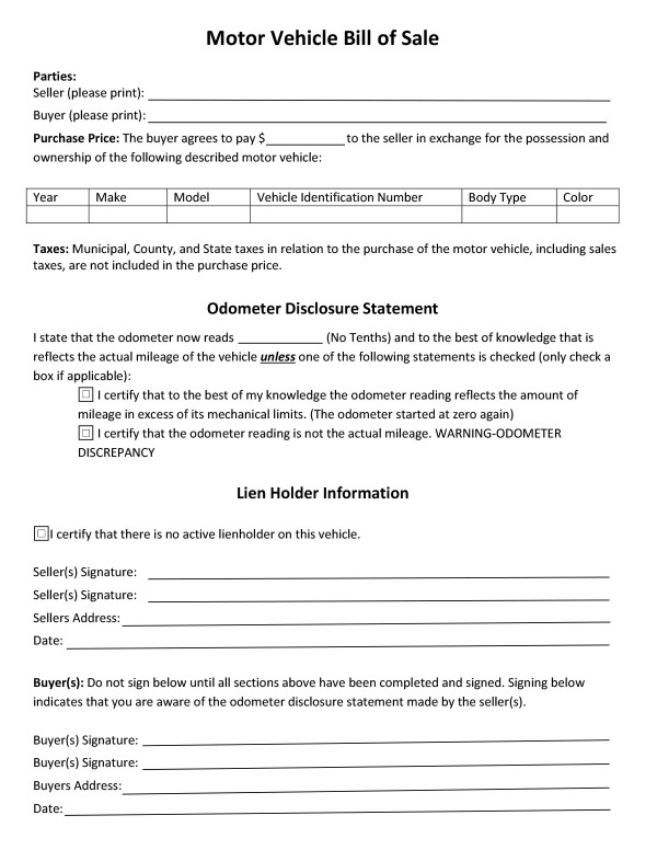dmv printable bill of sale indiana
