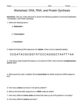 Worksheet On Dna Rna And Protein Synthesis Answer Key Pdf - Fill ...