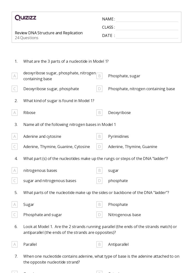 50+ dna structure and replication worksheets on Quizizz | Free ...