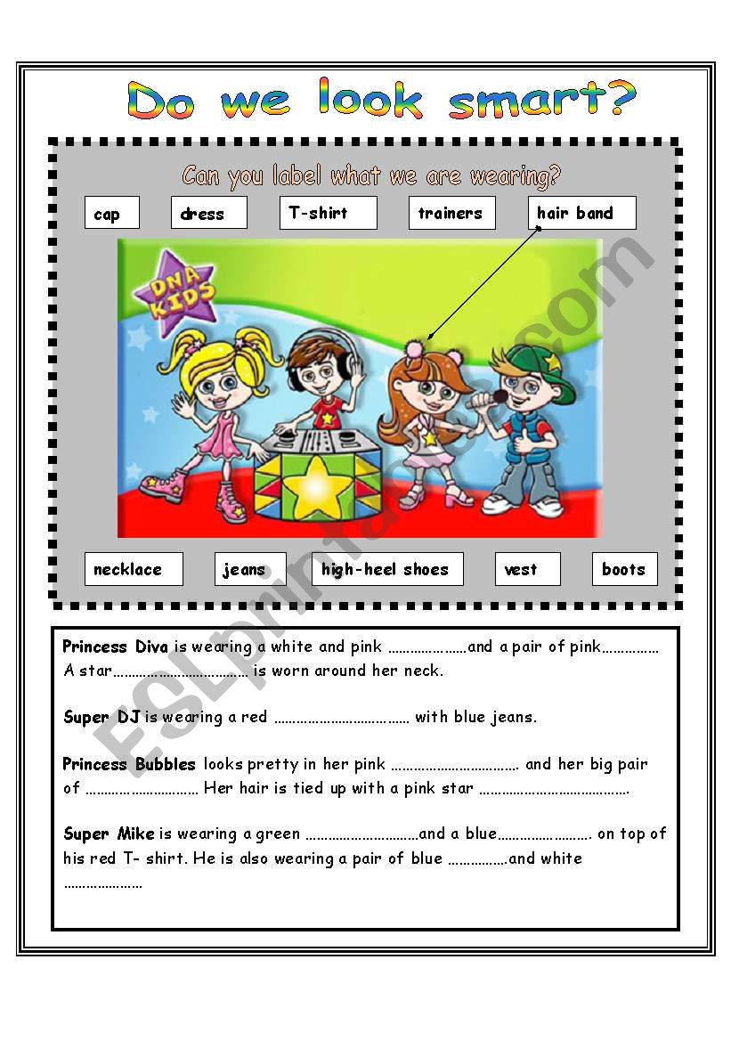 Learning about clothes with DNA Kids - ESL worksheet by korapin