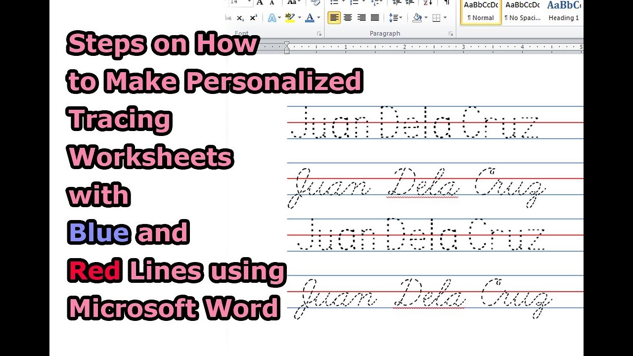 Steps on How to Make Personalized Tracing Worksheets with Blue and Red  Lines Using Microsoft Word