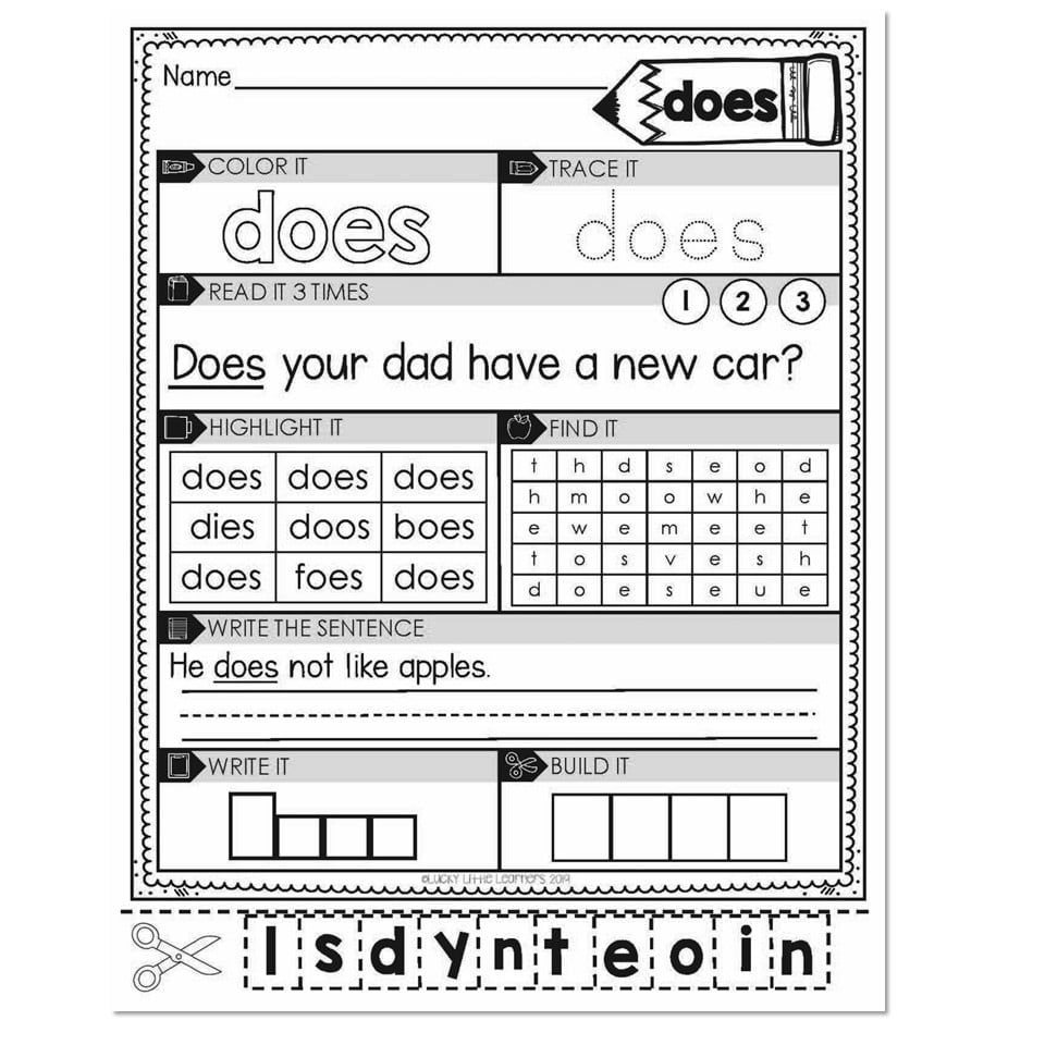 2nd Grade Sight Word Worksheets - Does - Lucky Little Learners