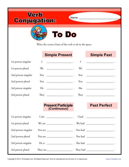 To Do | Verb Conjugation Worksheets - 2nd, 3rd, 4th, 5th Grade