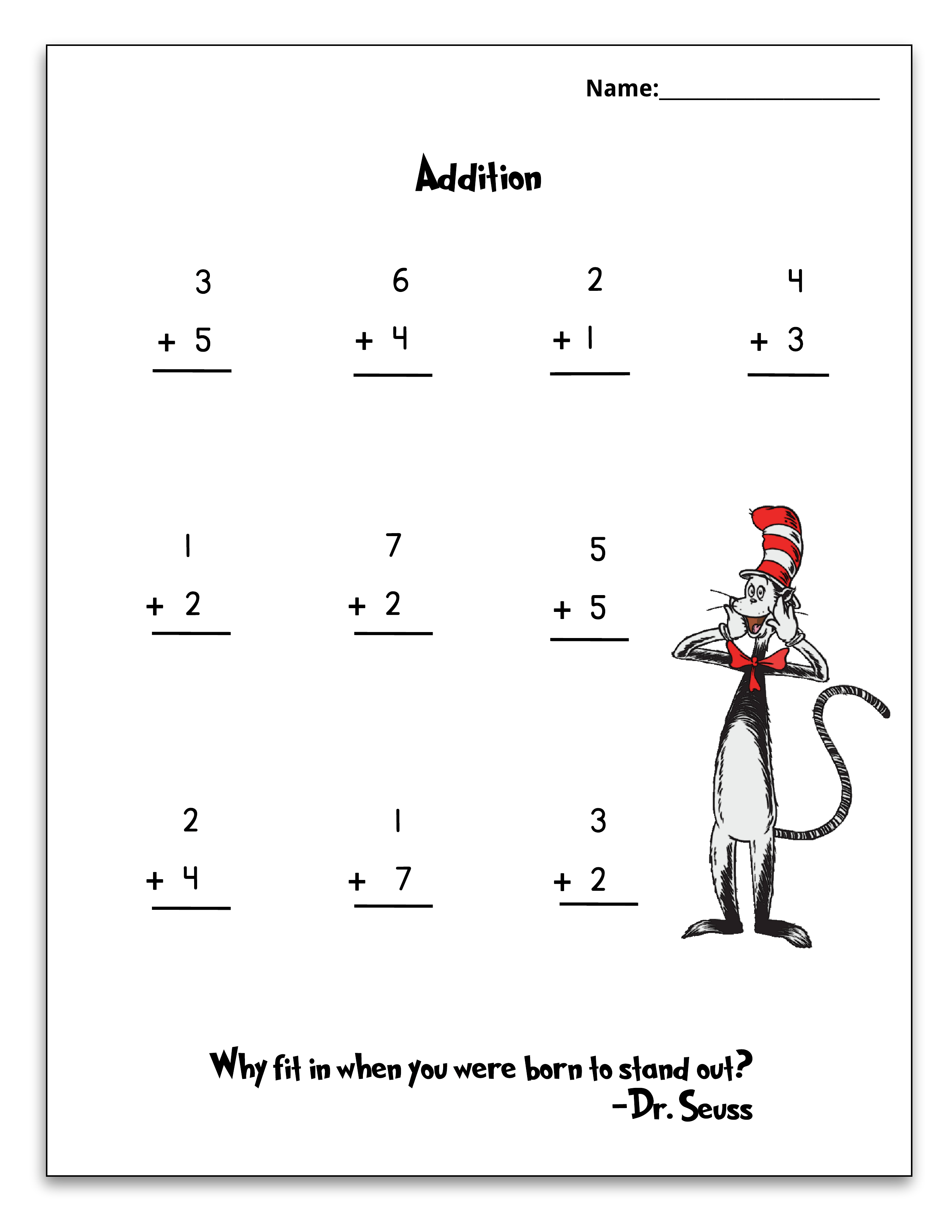 Free Dr. Seuss Printable Math Pack For Grades K-1st