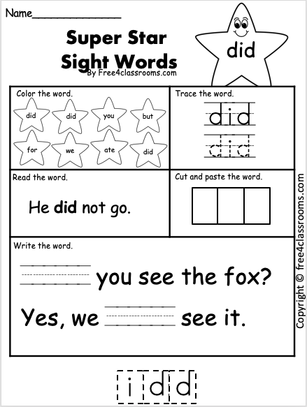 Free Sight Word Worksheet - did - Free Worksheets - Free4Classrooms