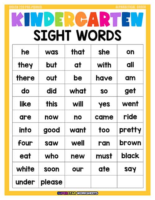 Dolch Sight Words -Worksheets Library