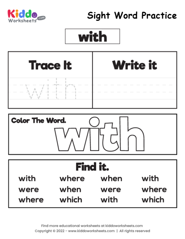 Free Printable Sight Word Practice with Worksheet - kiddoworksheets