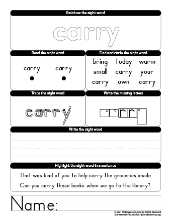 dolch word worksheet