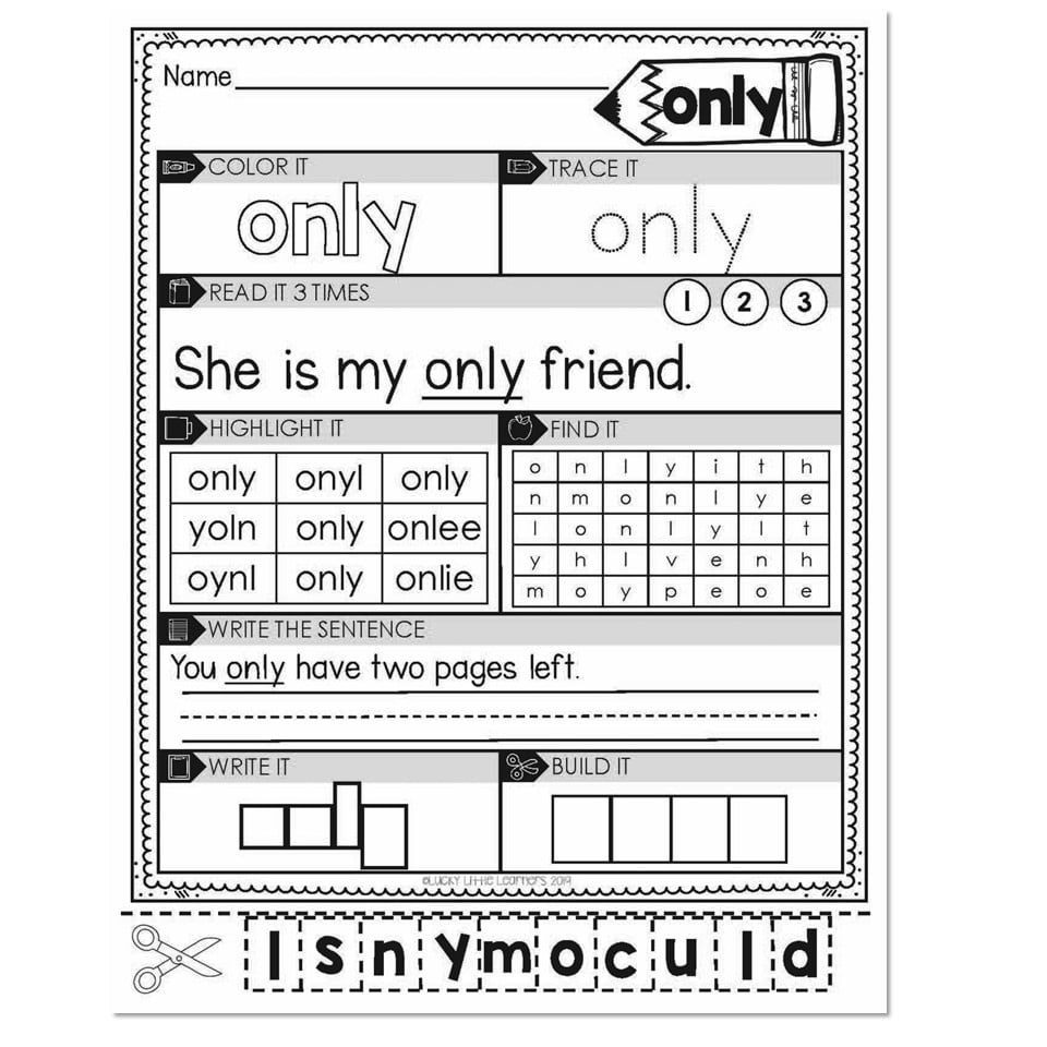 3rd Grade Sight Word Worksheets - Only - Lucky Little Learners