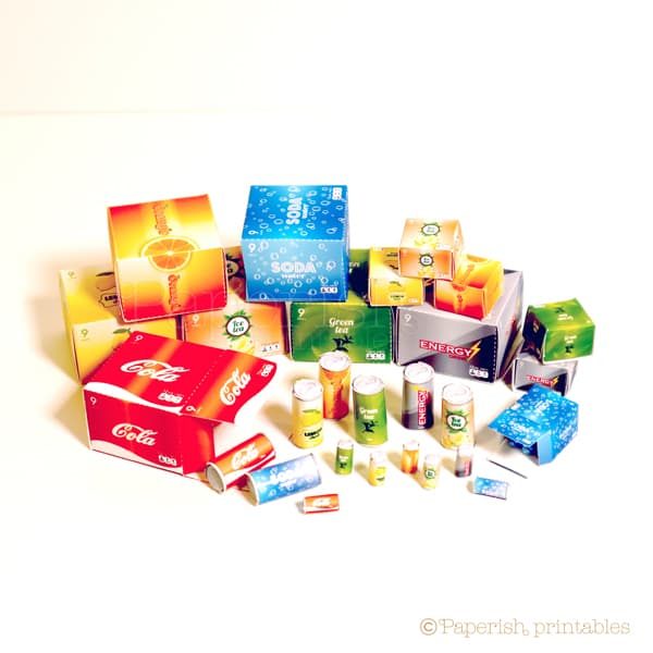 How to make soft drink cans with paper: DIY food for dolls house ...