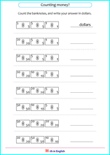 Grade 1 Dollar bills up to 100 math school worksheets for primary ...