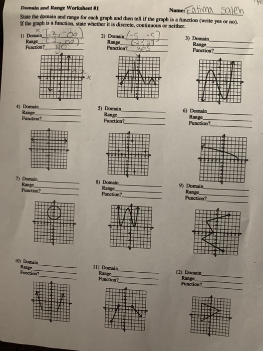 Solved pe Name: Fatima saleh Domain and Range Worksheet #1 | Chegg.com
