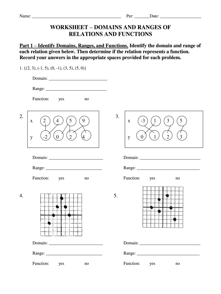 Functions: Finding Domain and Range From Graphs Practice Worksheet