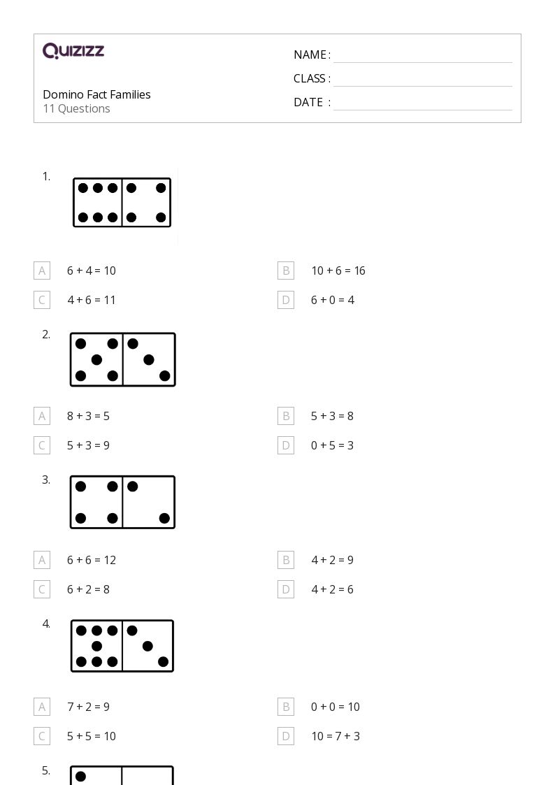 domino fact families worksheet